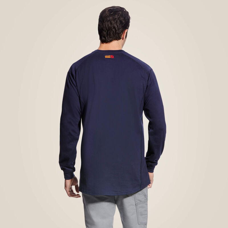 ARIAT - FR AIR CREW LONG SLEEVE T-SHIRT - Light Weight Crew with Chest Pocket and Velcro Closure Rib-knit Collar and Cuffs - Navy