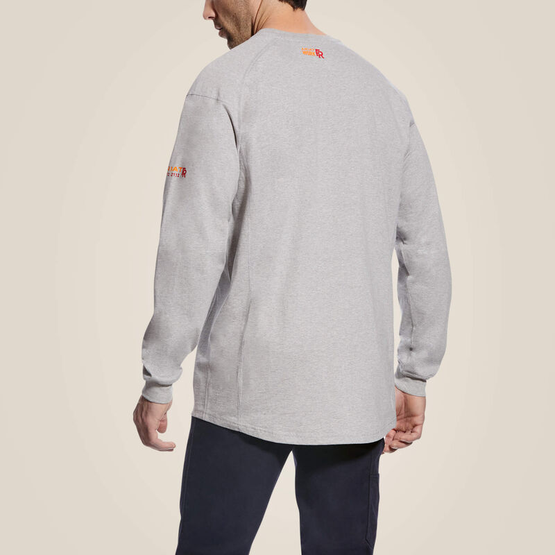 ARIAT - FR AIR CREW LONG SLEEVE T-SHIRT - Light Weight Crew with Chest Pocket and Velcro Closure Rib-knit Collar and Cuffs - Silver Fox Heather