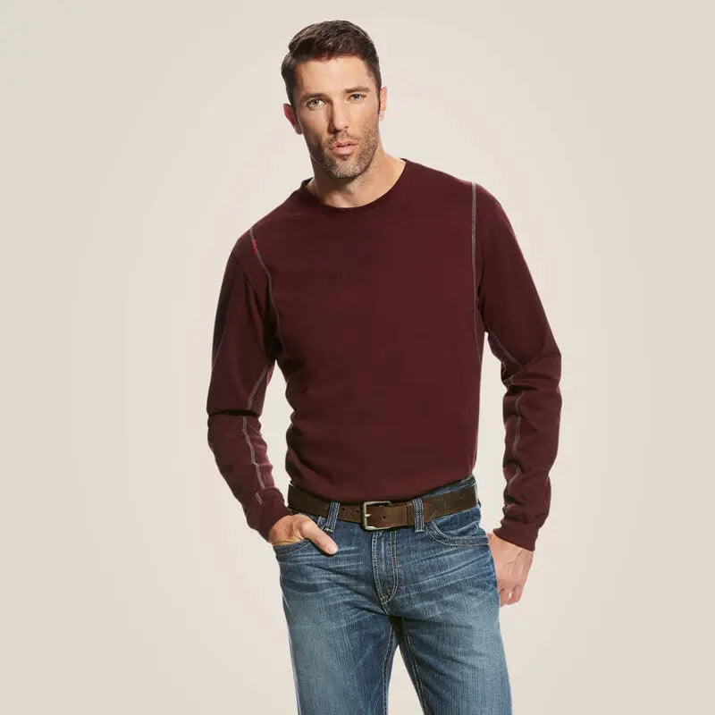 ARIAT - MNS FR - AC - Long Sleeve CREW T-Shirt - 7.2oz - Malbec (Dark Red) Becker Safety and Supply
