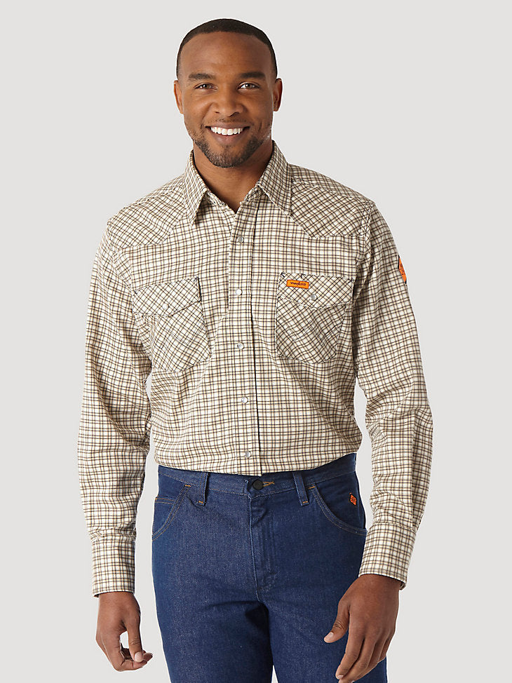 WRANGLER - FR Lightweight Khaki/White Plaid - 6.5oz - Snap