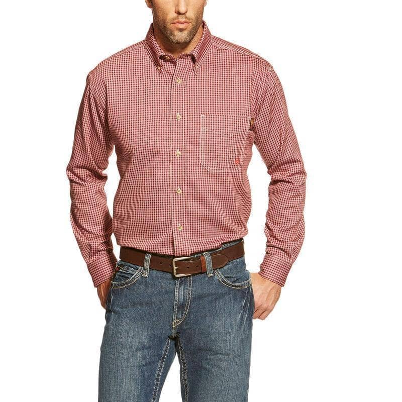 ARIAT - FR Bell Work Shirt - WINE - Button Front w/ Left Chest Pocket - Adjustable Cuffs - 6.5oz FR Twill - 88% Cotton / 12% Nylon