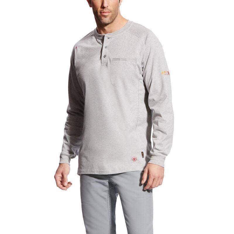 ARIAT - FR AIR HENLEY TOP - Light Weight Henley with Chest Pocket and Velcro Closure Rib-knit Collar and Cuffs. -SILVER FOX