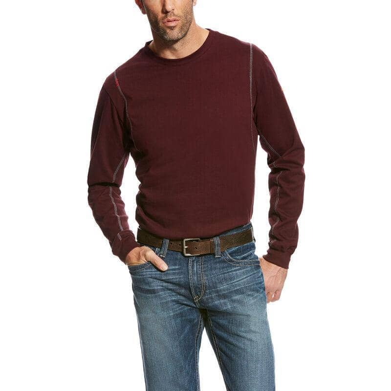 ARIAT - MNS FR - AC - Long Sleeve CREW T-Shirt - 7.2oz - Malbec (Dark Red)