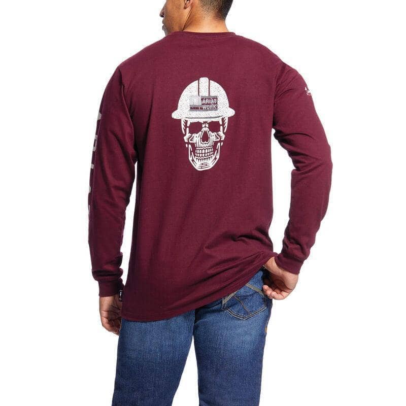 ARIAT - MNS FR Roughneck Skull Logo Malbec - Red - Long Sleeve Crew