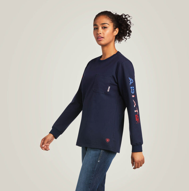ARIAT - FR Womens Stretch Logo T-Shirt,Navy/USA
