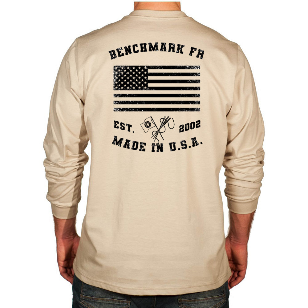 BENCHMARK FR- 6.2OZ "DRILLING AND CHILLIN" FLAME RESISTANT SHIRT, BEIGE