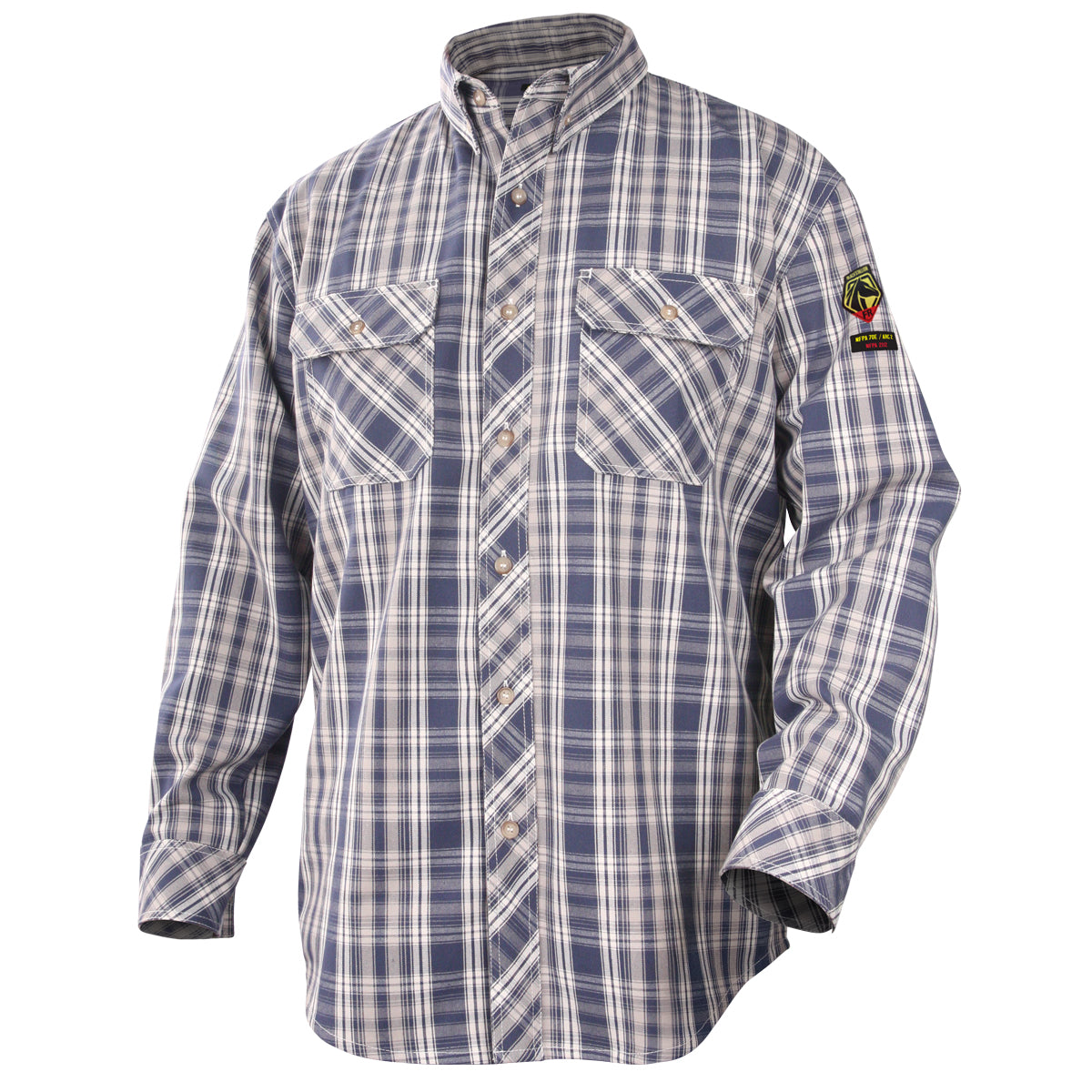 BLACK STALLION - AR/FR 7oz Cotton Work Shirt, Blue Plaid