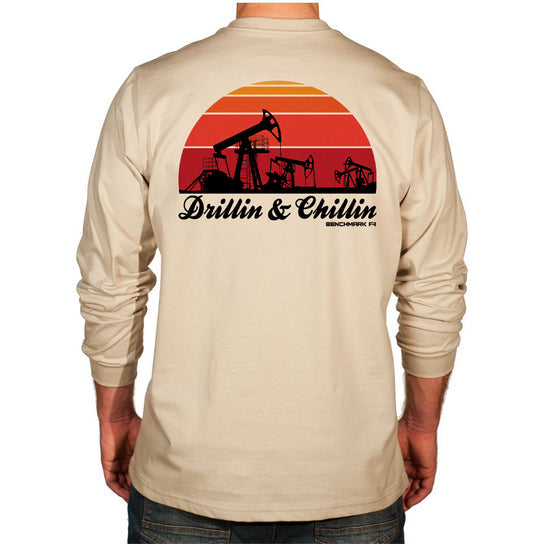 BENCHMARK FR- 6.2OZ "DRILLING AND CHILLIN" FLAME RESISTANT SHIRT, BEIGE