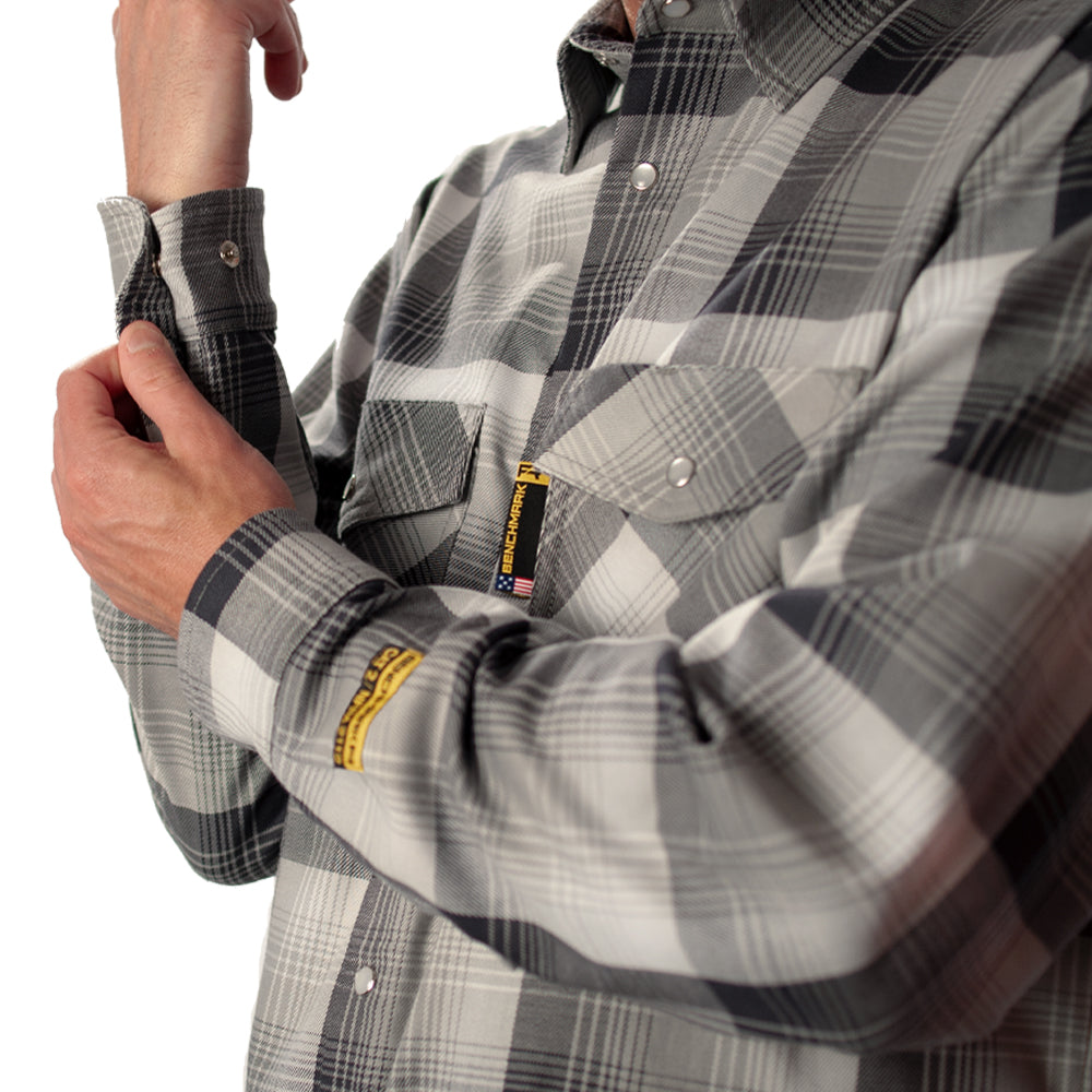 BENCHMARK FR - Santana Black and Silver FR Stretch Plaid Shirt