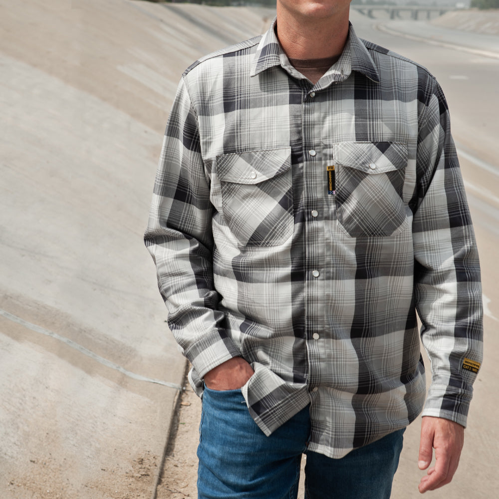 BENCHMARK FR - Santana Black and Silver FR Stretch Plaid Shirt