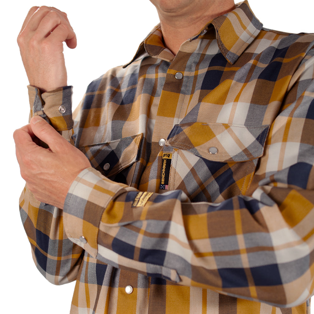 Benchmark FR - Tailgate Navy Rust FR Stretch Plaid Shirt - Becker Safety and Supply